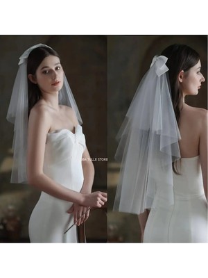 Bba New Trend Çift Katlı Duvak,gelin Duvağı,gelinlik Aksesuarı Nikah ,düz Gelin Duvak Tokalı Nikah Aksesuar
