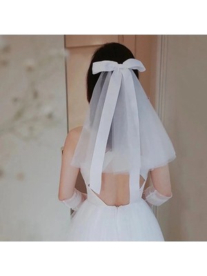 Bba New Trend Beyaz Gelin Duvak,fiyonklu Gelin Duvak 40 cm Tokalı Gelin Duvak