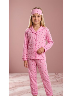 Enie Kız Çocuk Pembe Kalpli Pamuklu Pijama Takımı