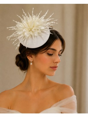 Bba New Trend Premium Vualet Gelin Şapkası Nikah Şapkası Kadın Fascinator Kokteyl Parti Şapkası Düğün Nişan Söz Kına Mezuniyet Yılbaşı Davet Saç Aksesuarı Beyaz Tasarım