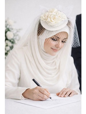 Bba New Trend Zarif Krem Gelin Şapkası Vualet Tesettür ve Açık Gelin Için Nikah Aksesuarı