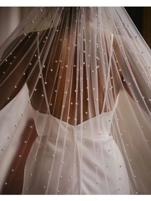 Bba New Trend Duvak Beyaz 2mt Incili Gelin,duvak,gelinlik Aksesuar,nikah Aksesuari Incili Kumaş