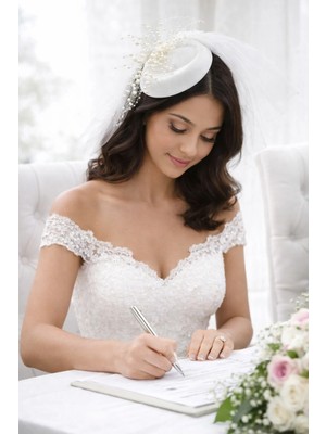 Bba New Trend Fascinator, Nikah Şapkası, Gelin Şapkası, Mini Şapka, Tüllü Şapka, Tüylü Şapka, Vintage Şapka, Davet Şapkası,