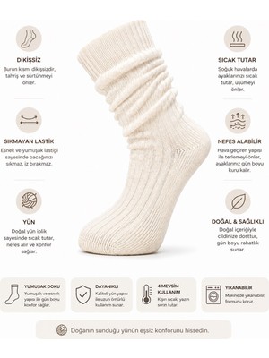 Bamuta Socks Bamuta Çorap Krem Rengi Kadın Yün Dizaltı Bot Çorabı