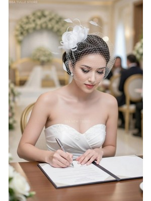 Bba New Trend Nikah Için Beyaz Gelin Saç Aksesuarı Tül Vualet Şapka Düğün Nişan Zarif Tasarım