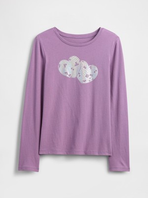 Gap Kız Çocuk Mor Grafik Baskılı T-Shirt