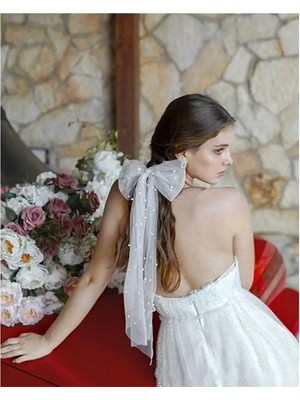 Bba New Trend Kısa Inci Kumaşlı Buncuk Fiyonk Gelin,duvak,gelinlik Aksesuar,nikah Aksesuari,