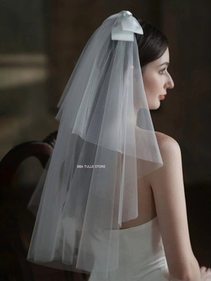 Bba New Trend Fiyonk Çift Katlı Duvak,gelin Duvağı,gelinlik Aksesuarı Nikah ,düz Gelin Duvak Tokalı Nikah Aksesuar