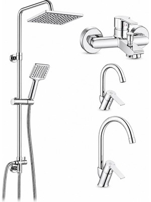 ECA E.c.a Ar Lite Banyo Bataryası + Ar Lite Kuğu Borulu Lavabo Bataryası + Ar Lite Evye Bataryası + Ar Dicle Yağmurlama Duş Kolonu| 5 Yıl Garantili