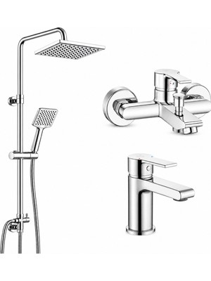 ECA E.c.a Ar Lite Banyo Bataryası + Ar Lite Lavabo Bataryası + Ar Dicle Yağmurlama Duş Kolonu| 5 Yıl Garantili
