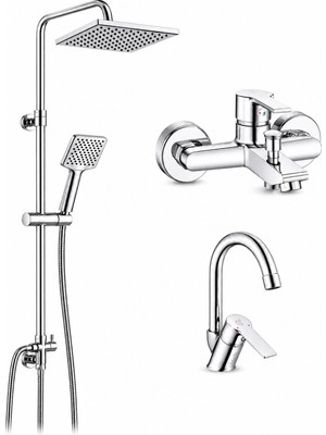 ECA E.c.a Ar Lite Banyo Bataryası + Ar Lite Kuğu Borulu Lavabo Bataryası + Ar Dicle Yağmurlama Duş Kolonu | 5 Yıl Garantili