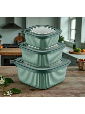 Petitbee Home 3 Parça Kare Microline Saklama Kabı Set ( 600-1100-1800 ml )