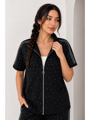 Motiv Serpme Taşlı Yelek/ Pantolon Modal Alt-Üst Takım