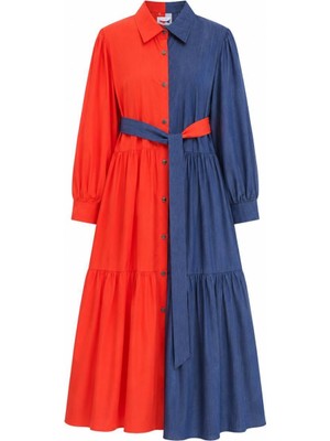 HANIQA Çift Renkli Denim Elbise