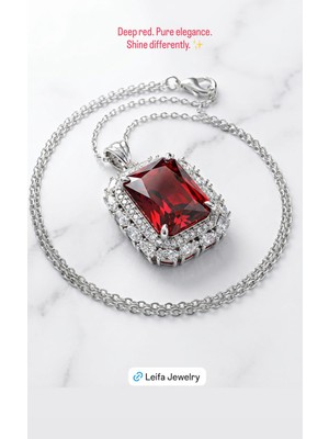 Leifa Jewelry Leıfa Granat Taşlı Swarovski Kolye – 925 Ayar Gümüş, Rodyum Kaplama