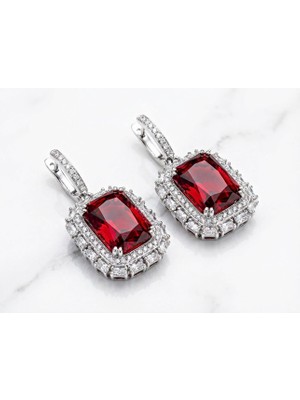 Leifa Jewelry Leıfa Granat Taşlı Swarovski Küpe – 925 Ayar Gümüş, Rodyum Kaplama