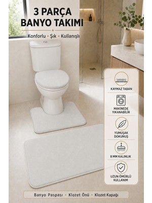 Tepehan 3’lü Banyo Paspası Halısı Seti Kaymaz Tabanlı Yıkanabilir Klozet Takımı