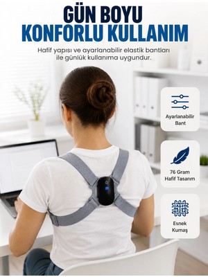 Belle Fusion Mey Ithalat® Şarjlı Akıllı Dik Duruş Destek Aparatı Ayarlanabilir Omuz Bandı