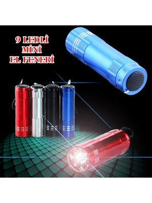 Mabelme Store Süper Parlak 9 Ledli Metal Mini El Feneri