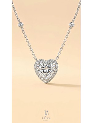 Leifa Jewelry Leıfa Kalp Kesim Mozanit Kolye – 925 Ayar Gümüş, Rodyum Kaplama