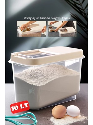 Mabelme Store Sürgülü Kapaklı 10 Lt Erzak Bakliyat Un Şeker Saklama Kabı