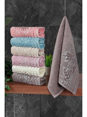 Zemira Çınar Jakarlı 6’lı Kadife Pamuklu El Yüz Havlu Seti 30X50 cm - 00434- Karışık Renkli