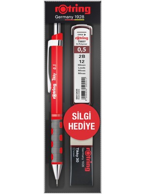 Rotring Tikky Okul Seti 0.5 mm Kırmızı Versatil Kalem + Silgi + Uç