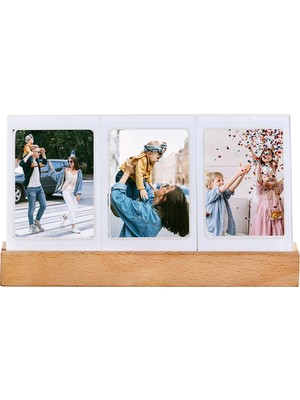 Zemira Instax Mini LED Işıklı 3'lü Ahşap Fotoğraf Çerçevesi
