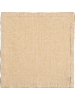 Zemira Nilüfer Nakışlı Kroşetalı KETEN%100 Keten Peçete 45X45 cm Bej