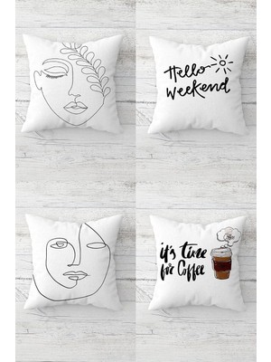 Zemira Pelangi Line Hello Weekend Coffee Time Gizli Fermuarlı Kırlent Kılıfı Koltuk Yastık Kılıfı Takı