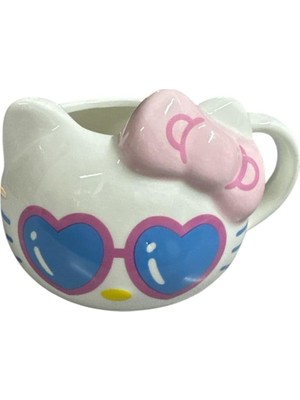 Zemira Hello Kitty Porselen Kupa, Pembe Fiyonklu, Şeklinde Gözlüklü, 500 ml