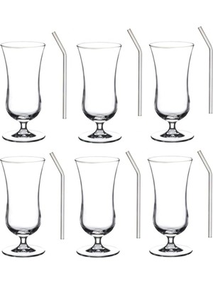 Zemira Pasabahce Cam Pipetli Ayaklı Bardak Limonata Kokteyl Bardağı Sunum Kadehi 6 Kişilik 8695258AYBABA41