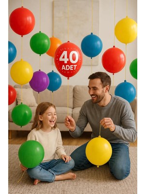 Zemira 40 Adet Lastikli Zıpzıp Balon Ipli Punch Panç Büyük Balon