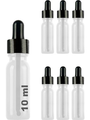 Zemira Afracam 10 ml Metal Kapaklı Damlalık Dropper Şişesi 10 cc Cam Şişe 6 Adet (Siyah Kapak, Şeffa