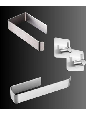 Zemira Deltahome Paslanmaz Çelik Yapışkanlı Havluluk 27CM - Tuvalet Kağıdı Askısı - 2 Adet Askılık Set