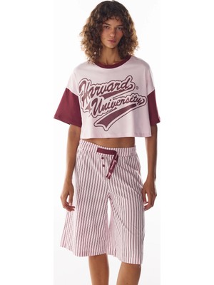 Penti Pembe Harvard Graffiti Desenli Kısa Kollu Şort Pijama Takımı