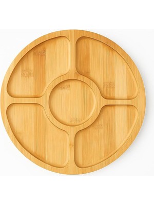 Zemira Bambu 5 Bölmeli Kahvaltı Çerez Sunum Tabağı, 28 cm Kahvaltı Çerez Tabağı 5 Bölmeli Doğal Bamb