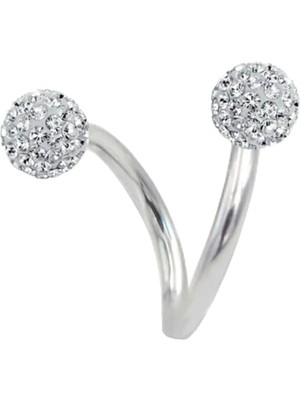 Zemira Cerrahi Çelik Kristal Taşlı Spiral Model Kıkırdak Helix Piercing, Gümüş