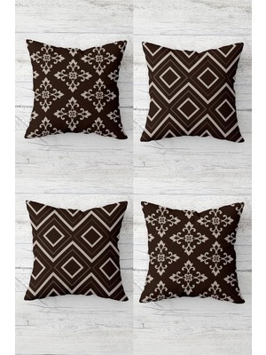 Zemira Pelangi Geometrik Etnik Desen Osmanlı Gizli Fermuarlı Kırlent Kılıfı Koltuk Yastık Kılıfı TAKIM(4AD
