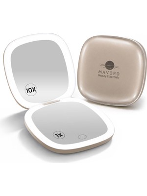Zemira Mavoro LED Işıklı Seyahat Makyaj Aynası, Edilebilir, 1X/10X Büyütme - Gün Işığı Led, Cep Veya