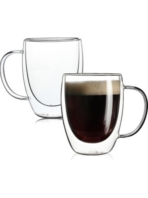 Zemira 350ML Çift Katmanlı Kulplu Cam Bardak