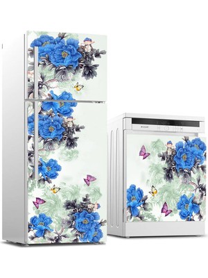 Zemira Buzdolabı Bulaşık Makinası Beyaz Eşya Sticker Kaplama Mor Çiçekler