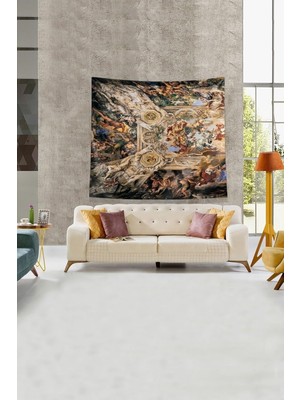 Zemira Pelangi Bej Kubbe Işlemesi Tutmaz Kadife Kumaş Duvar Örtüsü Duvar Halısı Tapestry KWLL346, 140