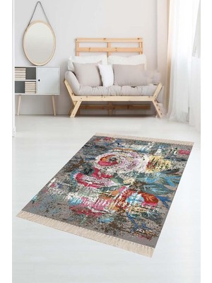 Zemira Pelangi Renkli Gül Desenli Batik Model Dijital Baskı Yıkanabilir Halı, 80 x 150 80 x 150