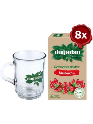 Zemira Doğadan Kuşburnu Çayı 20'li x 8 Doğadan Cam Bardak Hediyeli