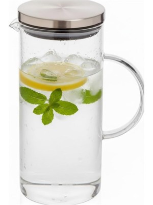 Zemira Metal Kapaklı Cam Sürahi – 1200 ml Isıya Dayanıklı Şeffaf Cam, Ergonomik Kulplu, Soğuk Sıcak Içe