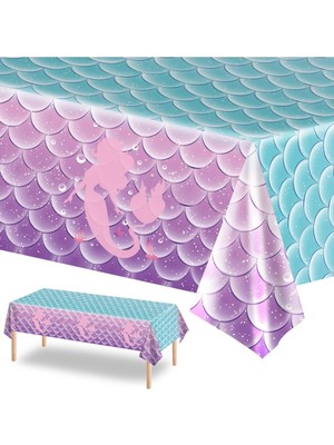 Zemira Aputue Tek Kullanımlık Plastik Masa Örtüsü, 2 Pcs 137X274 cm Deniz Kızı Temalı Balık Pulu Desenli,