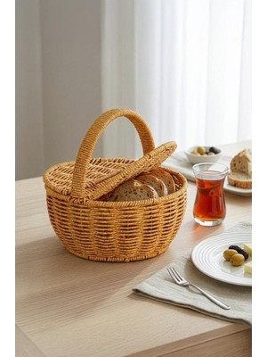 Zemira Digithome Yuvarlak Hasır Rattan Mini Kulplu Organizer Sepet - BB6068