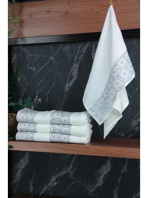 Zemira Dantelli Güpürlü LÜKS%100 Pamuk Çeyizlik 6 Lı El Yüz Havlu Seti 40X70 - Gri - 4400