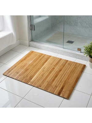 Zemira Bambu Banyo Matı, Kaydırmaz Tpe Tabanlı, Suya Dayanıklı, Rulo Yapılabilir, 45X68 Cm, Banyo Mutfa